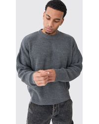 BoohooMAN - Boxy Crew Neck Ribbed Knitted Jumper - Lyst