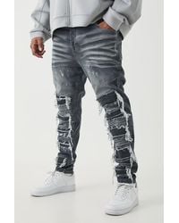 BoohooMAN - Plus Super Skinny Pu Biker Rip & Repair Paint Splatter Jeans - Lyst
