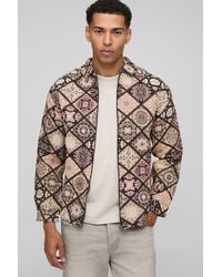BoohooMAN - Long Sleeve Zip Through Diamond Tapestry Shirt Jacket - Lyst