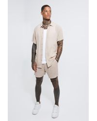 BoohooMAN - Short Sleeve Cheese Cloth Shirt And Short Set - Lyst