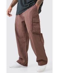 BoohooMAN - Plus Fixed Waist Twill Relaxed Fit Cargo Pants - Lyst