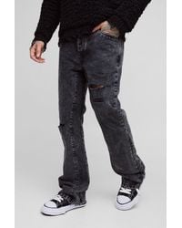 BoohooMAN - Tall Slim Rigid Flare Distressed Gusset Panel Acid Washed Jeans - Lyst