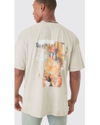 BoohooMAN - Oversized Extended Neck Wash Renaissance Print T-shirt - Lyst