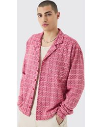 BoohooMAN - Long Sleeve Boxy Textured Grid Flannel Shirt - Lyst