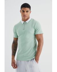 BoohooMAN - Short Sleeve Muscle Fit Waffle Polo - Lyst