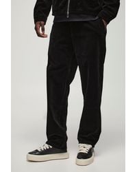 BoohooMAN - Straight Leg Half Fixed Waistband Velour Pants - Lyst