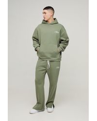BoohooMAN - 330gsm Oversized Script Hooded Split Hem Tracksuit - Lyst