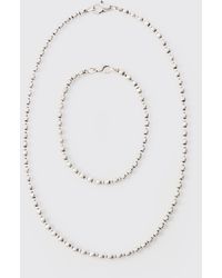 Boohoo - Metal Bead Multilayer Necklace & Bracelet In Silver - Lyst