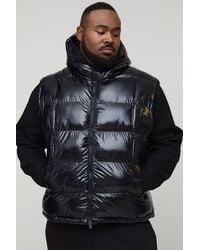Boohoo - Plus Regular Fit High Shine Quilted Hooded Puffer Gilet - Lyst