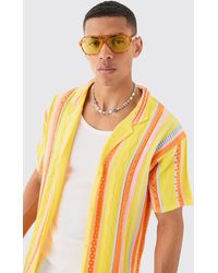 BoohooMAN - Oversized Boxy Open Stitch 3d Knit Shirt In Yellow - Lyst