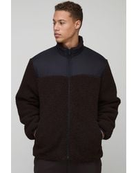 BoohooMAN - Tall Borg Zip Through Nylon Panel Funnel Neck Jacket - Lyst