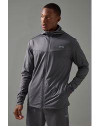 BoohooMAN - Man Active Fleece Back Performance Slim Fit Zip Through Hoodie - Lyst