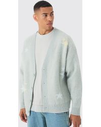 BoohooMAN - Oversized Boxy Star Brushed Knitted Cardigan - Lyst