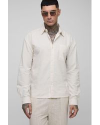 BoohooMAN - Tall Long Sleeve Linen Look Regular Fit Overshirt - Lyst
