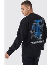 BoohooMAN - Boxy Extended Neck Eagle Back Print Sweatshirt - Lyst