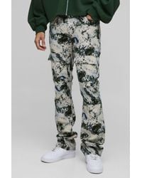 BoohooMAN - Slim Flare Stacked Tapestry Cargo Trousers - Lyst