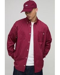 BoohooMAN - Oversized Long Sleeve Striped Curved Hem Shirt - Lyst