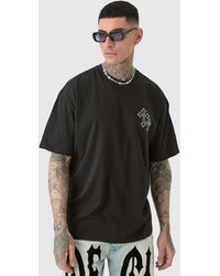 BoohooMAN - Tall Oversized Cross Embroidered T-shirt In Black - Lyst