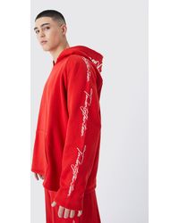 BoohooMAN - Oversized Raw Edge Script Embroidered Hoodie - Lyst