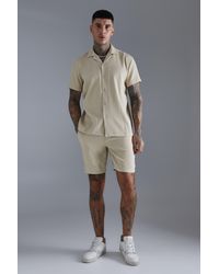 BoohooMAN - Pleated Short Sleeve Oversized Shirt And Short Set - Lyst