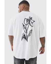 BoohooMAN - Plus Mono Floral T-shirt In White - Lyst