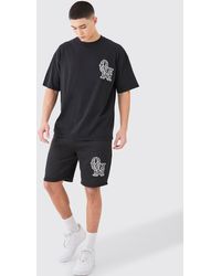 BoohooMAN - Oversized Applique T-shirt & Short Set - Lyst