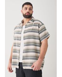 BoohooMAN - Plus Short Sleeve Oversized Textured Stripe Shirt In Stone - Lyst