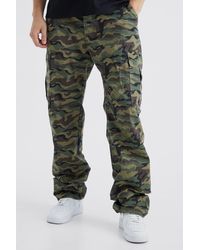 BoohooMAN - Tall Relaxed Ripstop Tie Hem Cargo Camo Trouser - Lyst