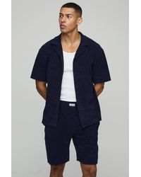 BoohooMAN - Oversized Revere Towelling Shirt & Loose Short Set - Lyst