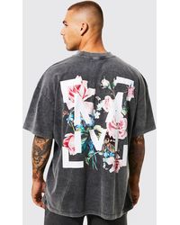 BoohooMAN - Oversized Floral Graphic Acid Wash T-shirt - Lyst