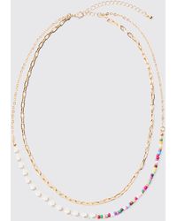 Boohoo - 2 Pack Multi Beaded Pearl Necklaces In Gold - Lyst