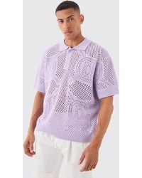 BoohooMAN - Oversized Boxy Open Stitch All Over Textured Polo In Lilac - Lyst