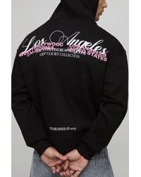 BoohooMAN - Oversized Boxy Zip Through Los Angeles Puff Print Hoodie - Lyst