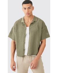 BoohooMAN - Oversized Boxy Textured Open Stitch Knit Shirt In Khaki - Lyst