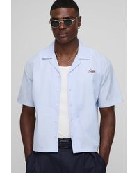 BoohooMAN - Oversized Boxy Saint Tropez Embroidered Stripe Shirt - Lyst