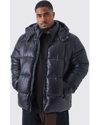 Boohoo - Plus Hooded High Shine Puffer Jacket - Lyst