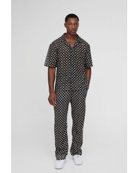 Boohoo - Oversized Crochet Stripe Revere Shirt & Relaxed Trouser Set - Lyst