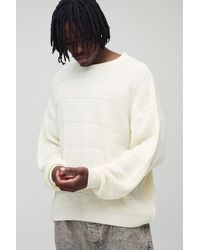 BoohooMAN - Tall Oversized Textured Knit Fisherman Sweater - Lyst