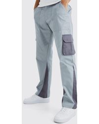 BoohooMAN - Tall Slim Flare Gusset Colour Block Cargo Trouser - Lyst