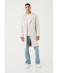 BoohooMAN - Single Breasted Melton Overcoat With Pu - Lyst
