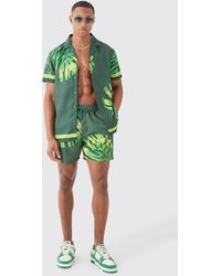 Boohoo - Regular Leaf Shirt & Swim Short Set - Lyst