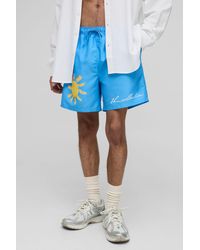 BoohooMAN - Mid Length Sun Graphic Swim Trunks - Lyst