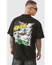 Boohoo - Oversized Extended Neck Race Car Graphic Back Print T-shirt - Lyst
