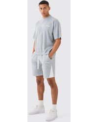 BoohooMAN - Oversized Boxy Contrast Sitch T-shirt Gusset Shorts Set - Lyst