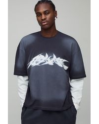 BoohooMAN - Oversized Boxy Graphic Waffle Faux Layer Spray Washed T-Shirt - Lyst