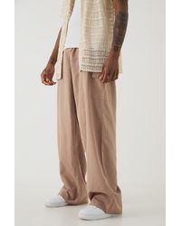 Boohoo - Tall Elasticated Waist Oversized Linen Cargo Trouser In Taupe - Lyst