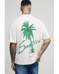 BoohooMAN - Tall Oversized Extended Neck Santorini Palm Print Landscape T-Shirt - Lyst