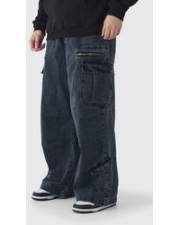 BoohooMAN - Tall Elasticated Waist Acid Wash Parachute Cargo Jeans - Lyst
