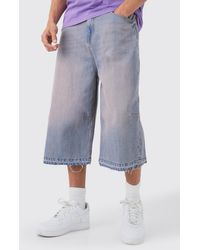 Boohoo - Oversized Denim Jorts With Let Down Hem In Pink Tink - Lyst