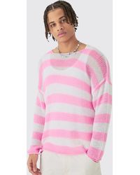 BoohooMAN - Oversized Boxy Open Knit Stripe Jumper In Pink - Lyst
